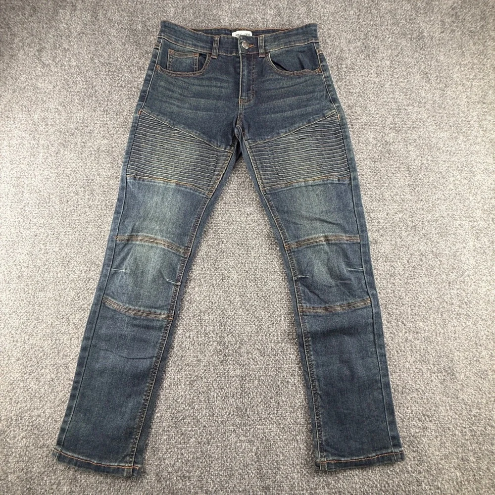 Ring of Fire Sustainable Denim Slim Moto Jeans Dark Wash Ribbed Thigh Size 12
